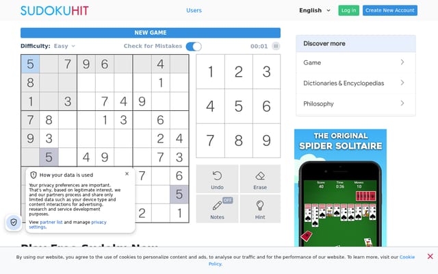 Screenshot of sudokuhit.com
