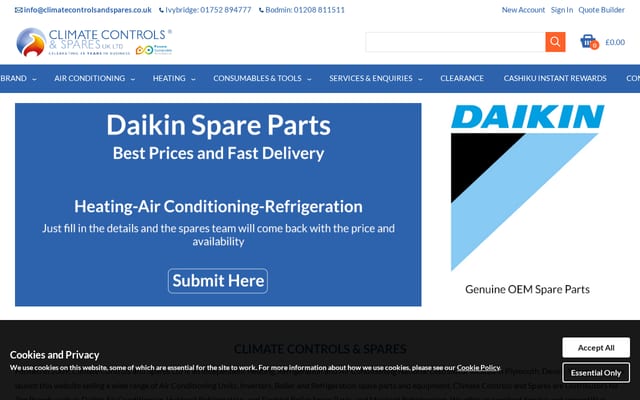 Screenshot of climatecontrolsandspares.co.uk