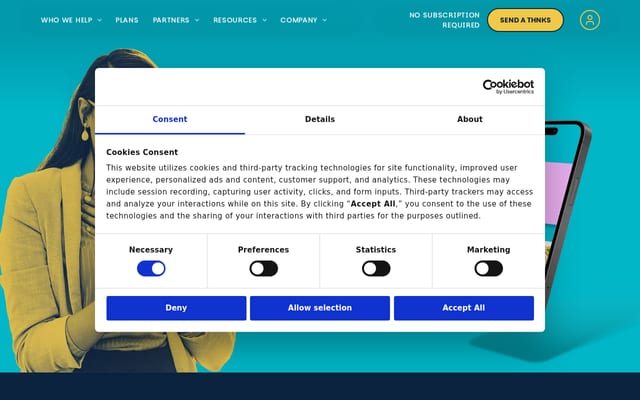 Screenshot of thnks.com