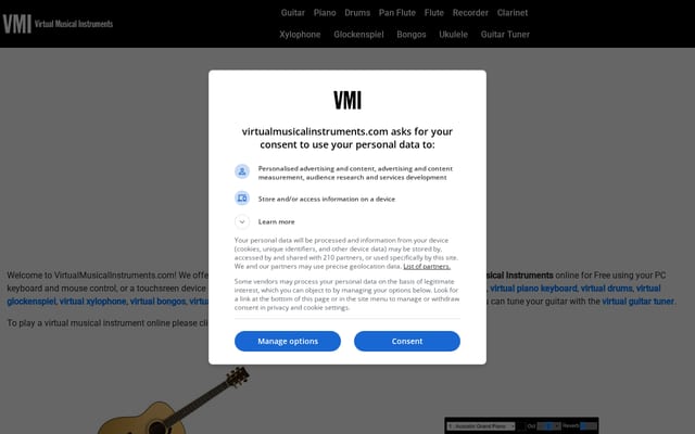 Screenshot of virtualmusicalinstruments.com