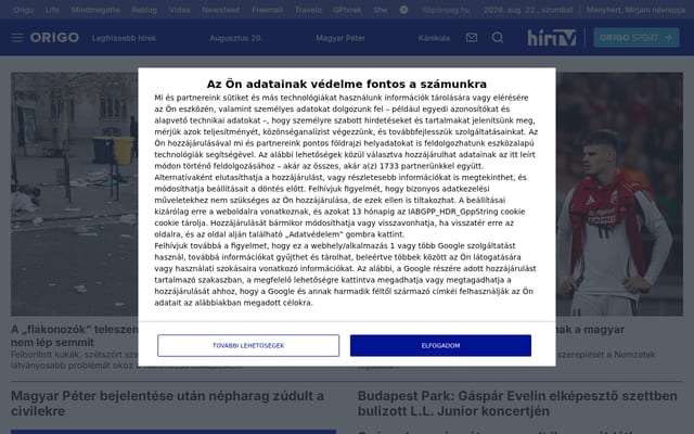 Screenshot of origo.hu