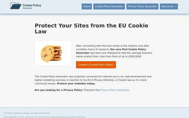 Screenshot of cookiepolicygenerator.com