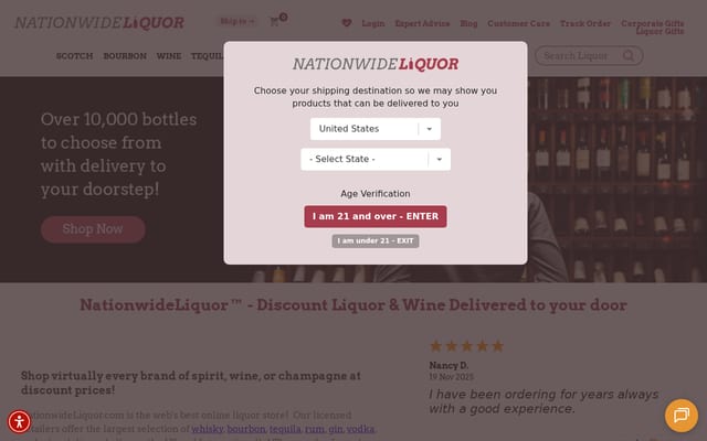 Screenshot of nationwideliquor.com