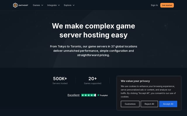 Screenshot of dathost.net