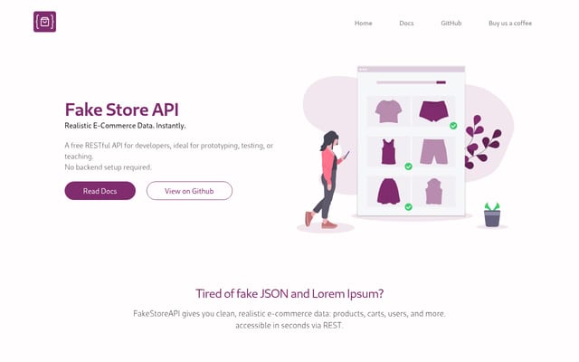 Screenshot of fakestoreapi.com