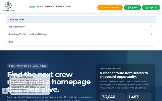 Screenshot of oceancrew.org
