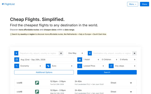Screenshot of flightlist.io