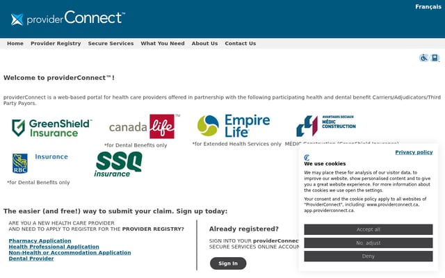 Screenshot of providerconnect.ca