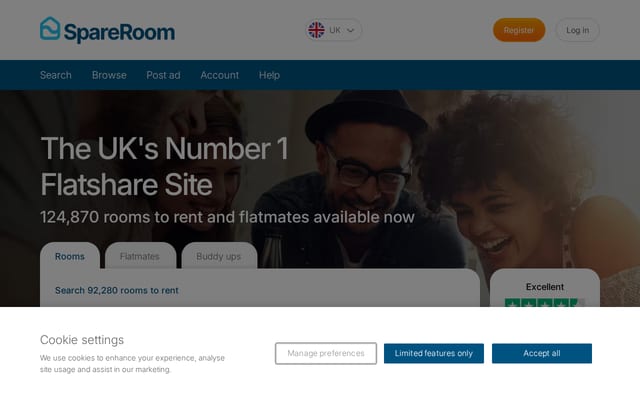 Screenshot of spareroom.co.uk
