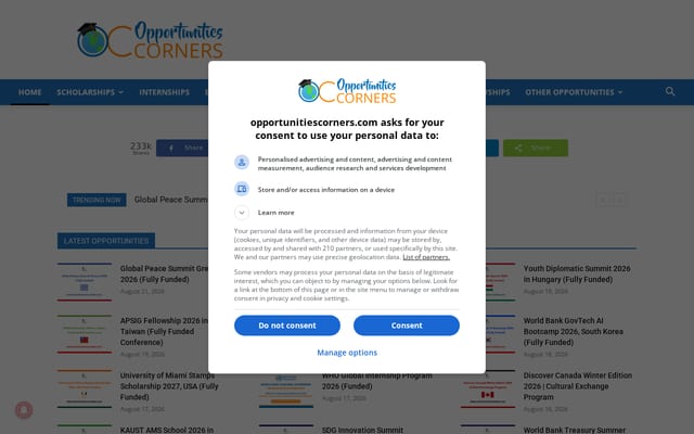 Screenshot of opportunitiescorners.com