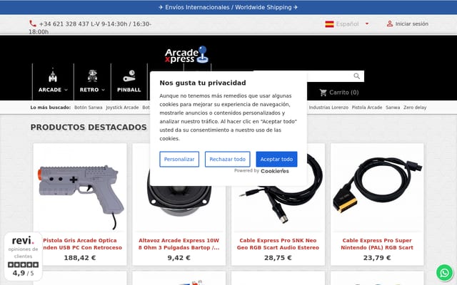 Screenshot of arcadexpress.com