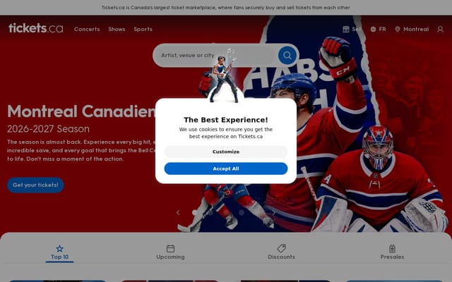 Screenshot of tickets.ca