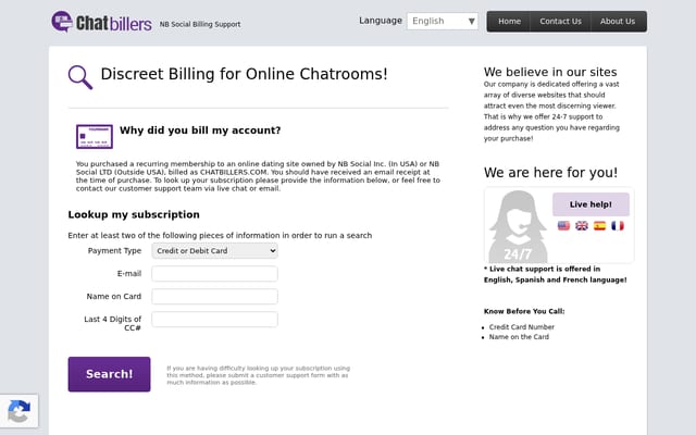 Screenshot of chatbillers.com