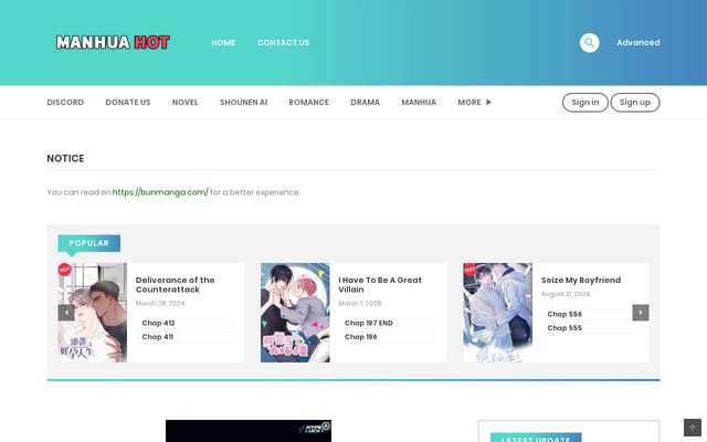 Screenshot of manhuahot.com