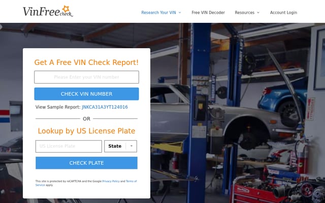 Screenshot of vinfreecheck.com