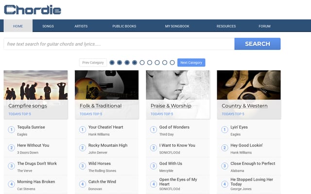 Screenshot of chordie.com