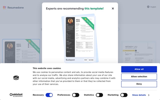 Screenshot of resumedone.io