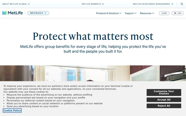 Screenshot of metlife.com