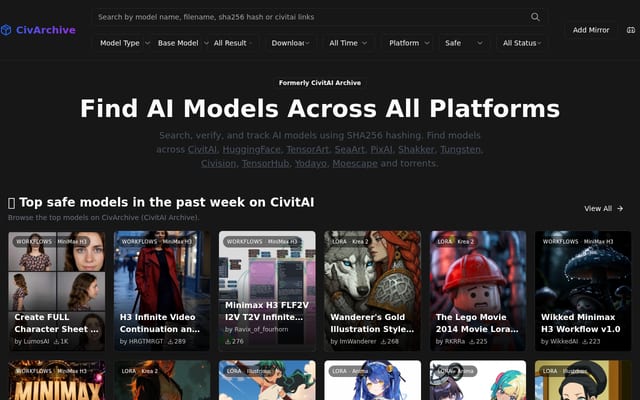Screenshot of civarchive.com