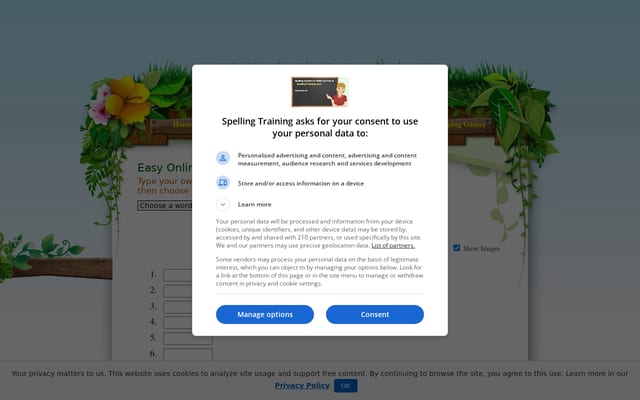 Screenshot of spellingtraining.com