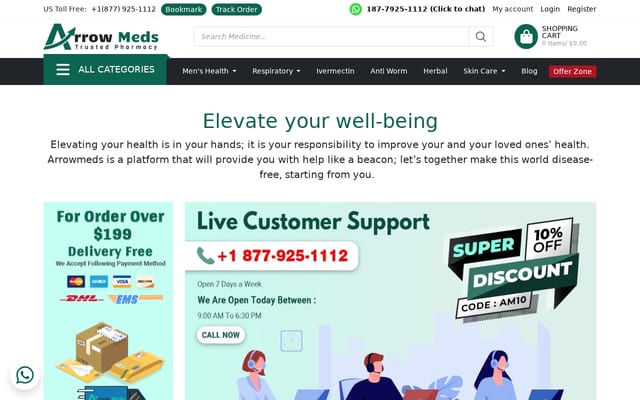 Screenshot of arrowmeds.com
