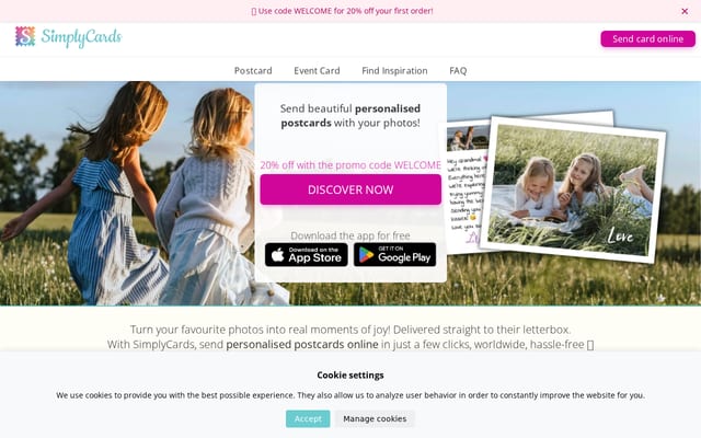Screenshot of simplycards.com