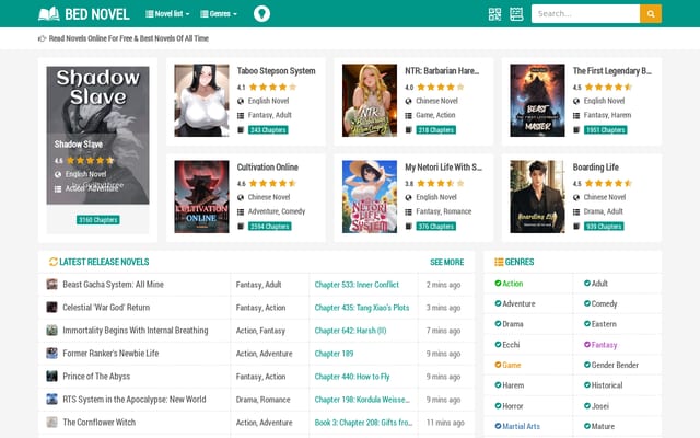 Screenshot of bednovel.com