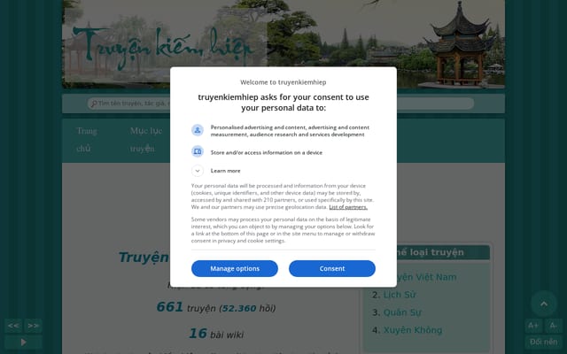 Screenshot of truyenkiemhiep.com.vn