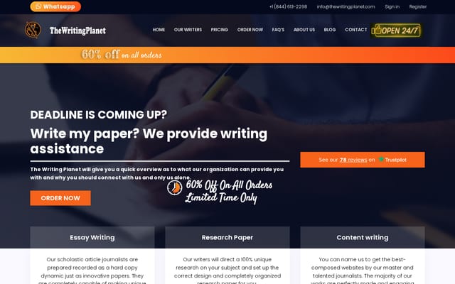 Screenshot of thewritingplanet.com