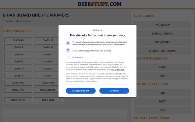 Screenshot of bsebstudy.com