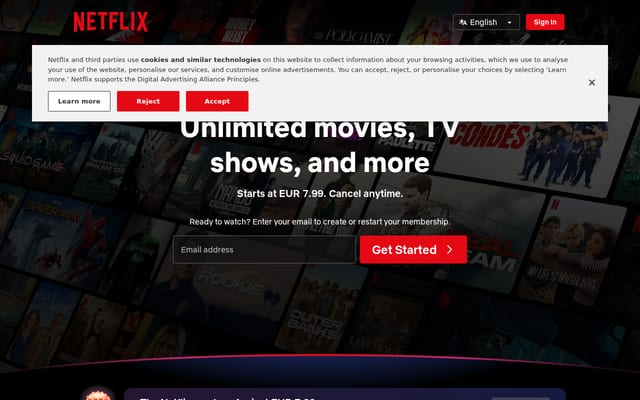 Screenshot of netflix.com