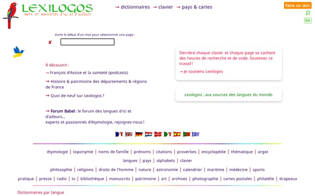 Screenshot of lexilogos.com
