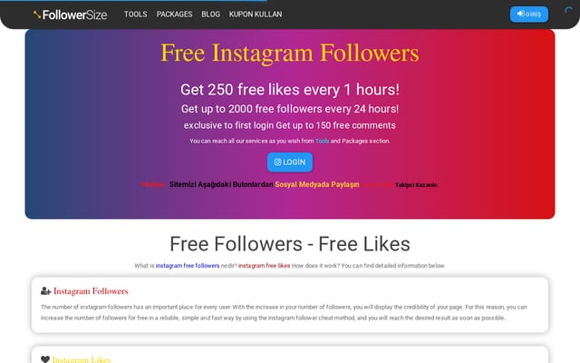 Screenshot of followersize.com