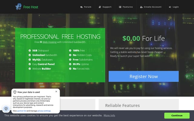 Screenshot of profreehost.com
