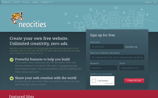 Screenshot of neocities.org