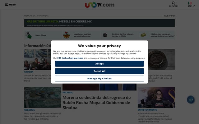 Screenshot of unotv.com