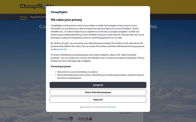 Screenshot of cheapflights.com