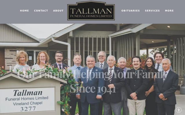 Screenshot of tallmanfuneralhomes.ca