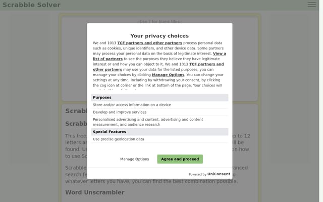 Screenshot of scrabble-solver.com