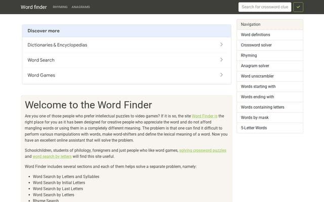 Screenshot of findwords.info