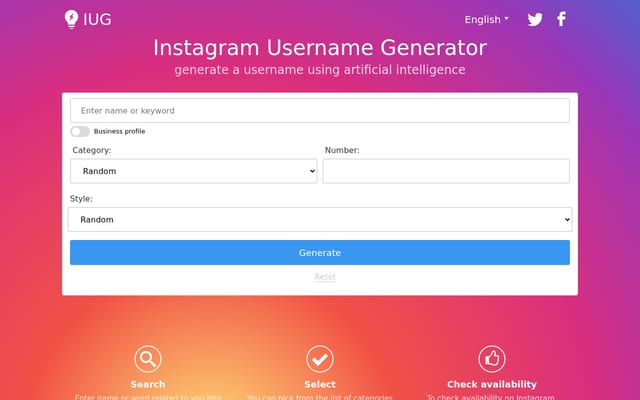 Screenshot of instausername.com