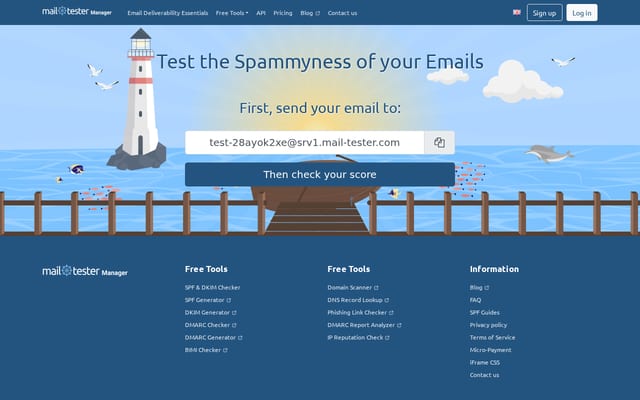 Screenshot of mail-tester.com