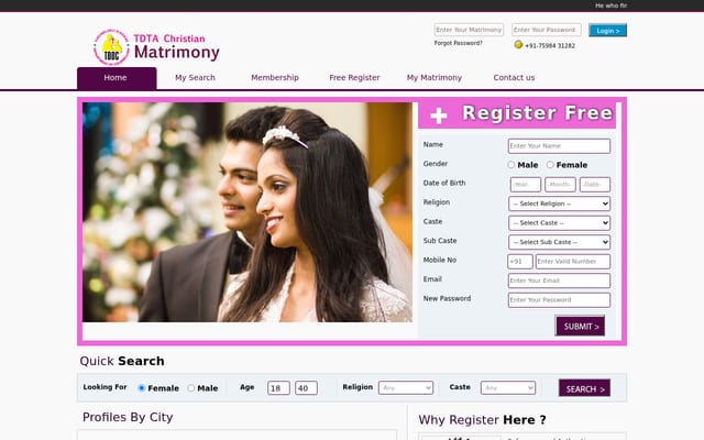Screenshot of tdtachristianmatrimony.com