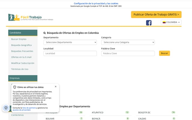 Screenshot of faciltrabajo.com.co
