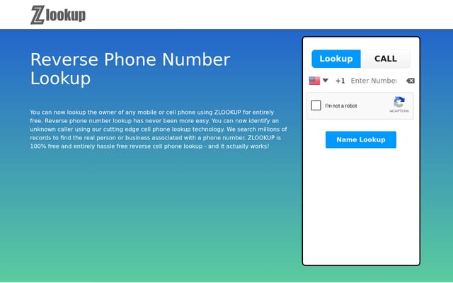 Screenshot of zlookup.com