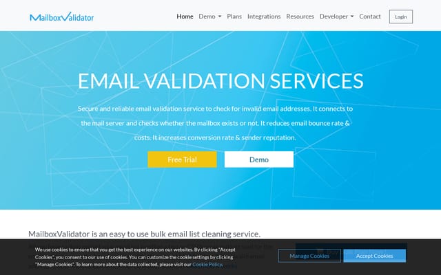 Screenshot of mailboxvalidator.com
