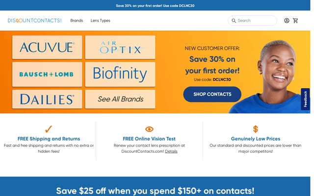 Screenshot of discountcontactlenses.com