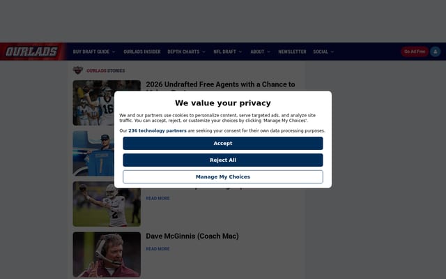 Screenshot of ourlads.com