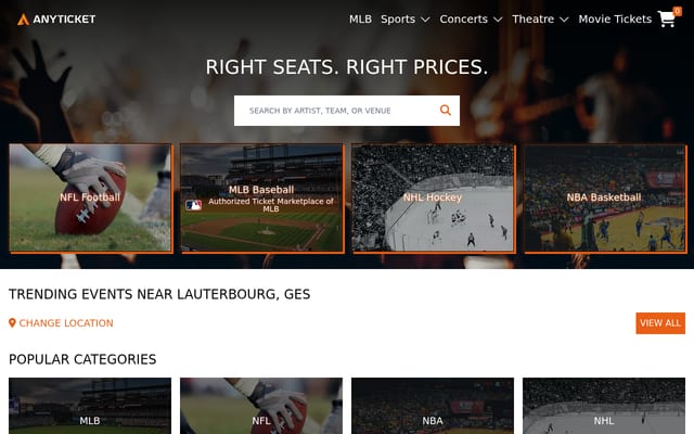 Screenshot of anyticket.com