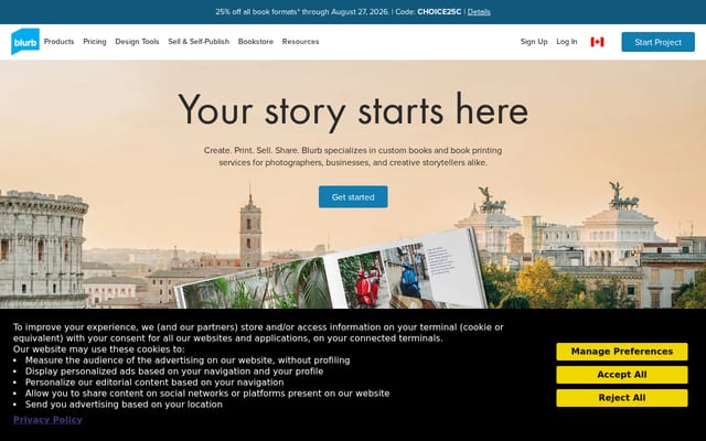 Screenshot of blurb.ca